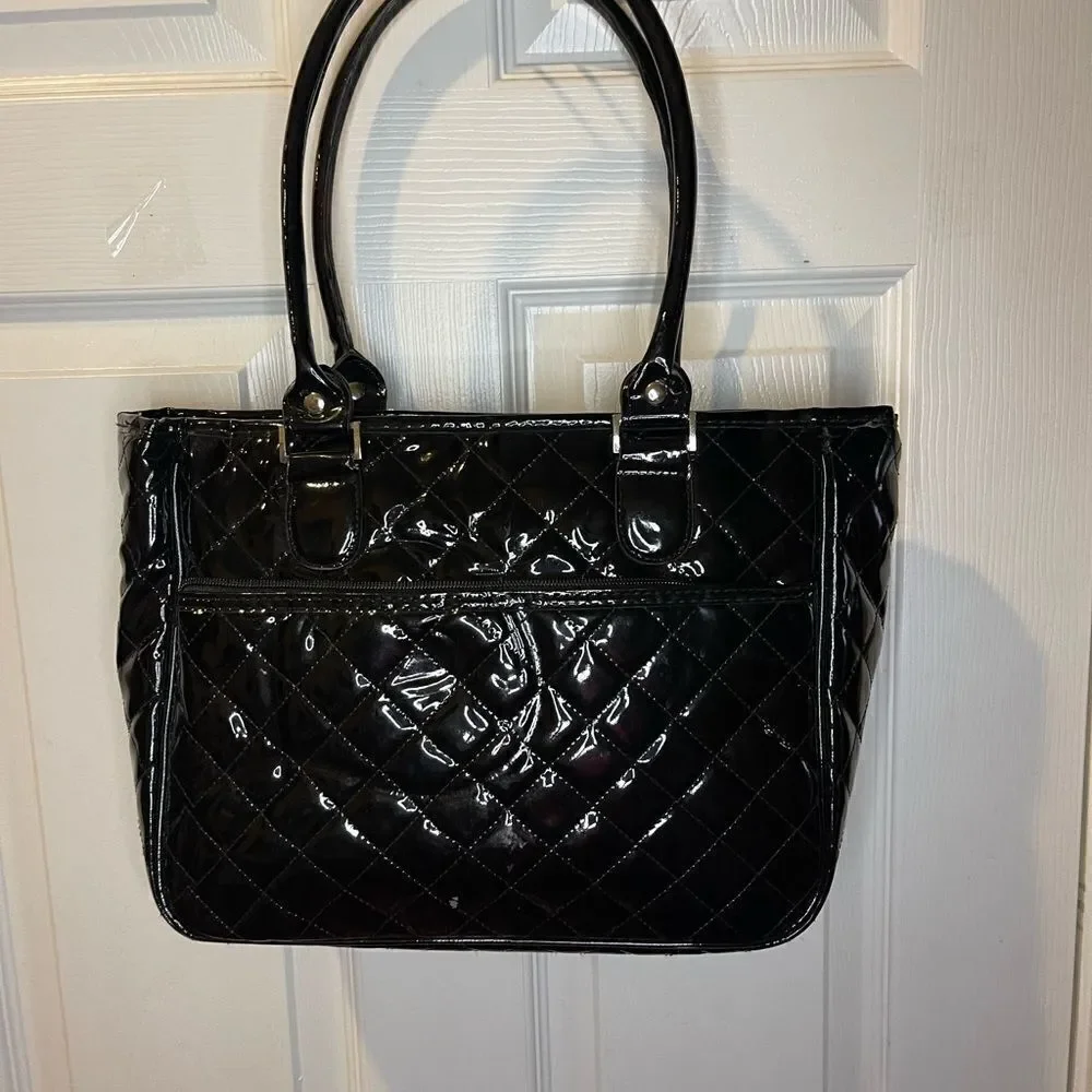 Caboodles Black Faux leather Patent Quilted Makeup Shoulder Bag.